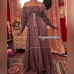 Black Label Gunne Sax, pink and green maxi with empire waist